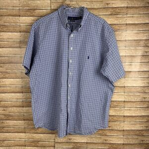 Polo Ralph Lauren Shirt Mens 1XB Untucked Fit Blue White Striped RL Seersucker